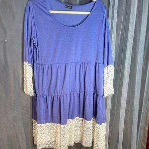 Mixmax blue color dress with white lace on both sleeves AND buttom . Size XL